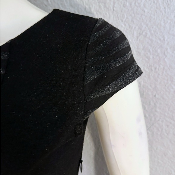 Black Cap Sleeve Sheath Dress with Front Textured Bow Accent Zebra-Print Stripe - Picture 6 of 11